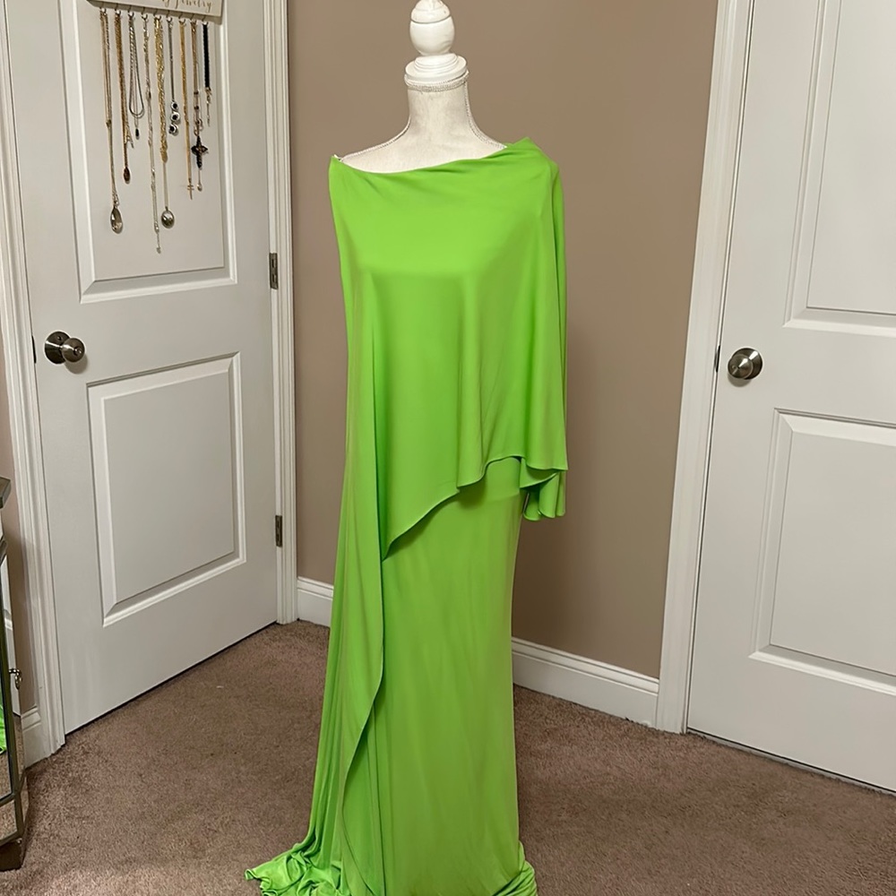 Hailstones one shoulder bright green evening gown